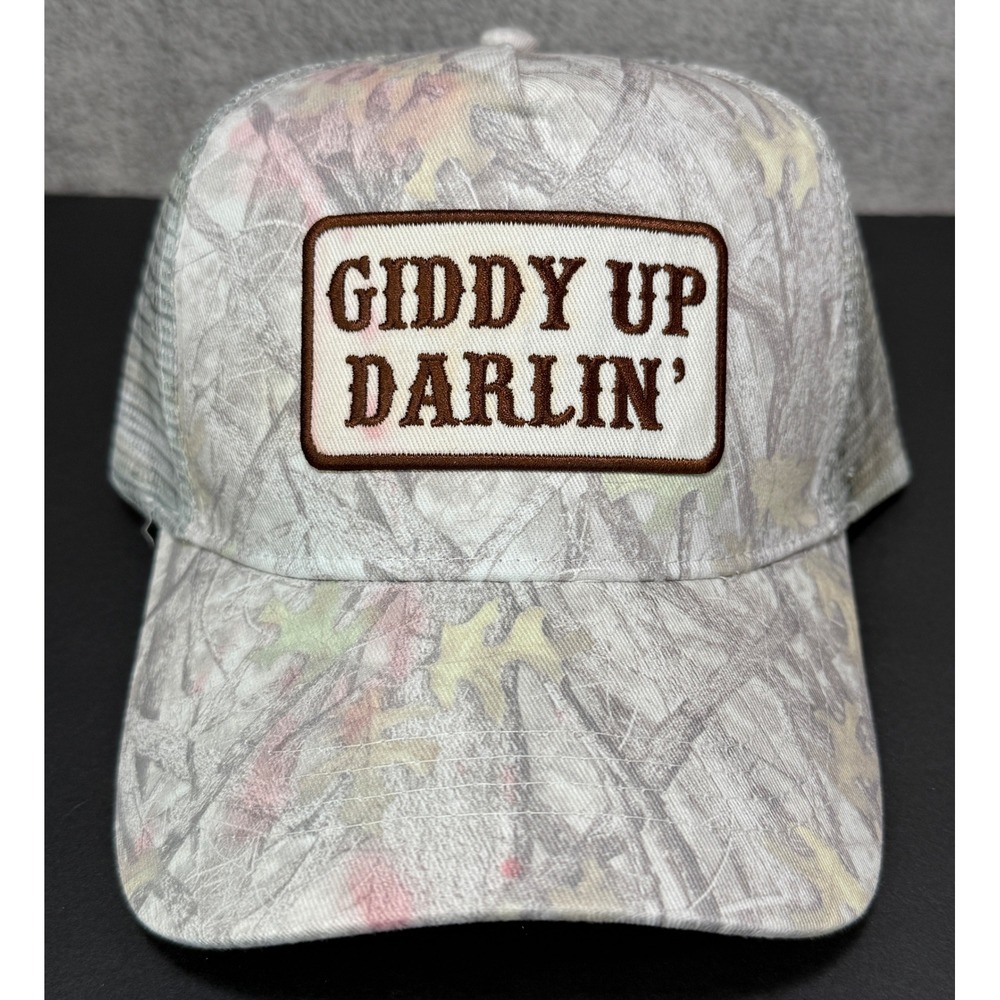 David and Young Trucker SnapBack Hat Mens Camo Giddy Up Darlin Patch FWCAPM8695